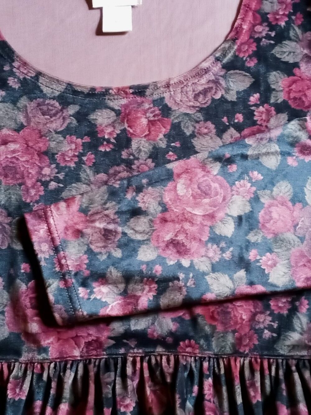 Vintage Moda INTL (Victoria's Secret) Velvet Babydoll Black Floral Tunic Dress M - Picture 6 of 13